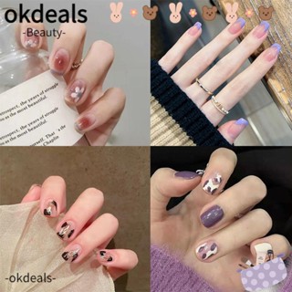 OKDEALS เล็บปลอม แบบสั้น ทรงกลม หัวเหลี่ยม สําหรับตกแต่งเล็บ จํานวน 24 ชิ้น ต่อกล่อง