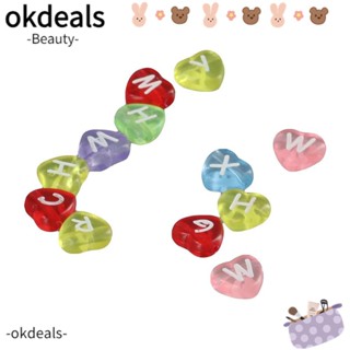 OKDEALS ลูกปัดอะคริลิคใส รูปหัวใจ ตัวอักษร คละสี 10 มม. 100 ชิ้น