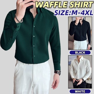 เสื้อเชิ้ตแขนยาวลําลอง คอปกโปโล ลายสก๊อต สีขาว แฟชั่นสไตล์เกาหลี สําหรับผู้ชาย