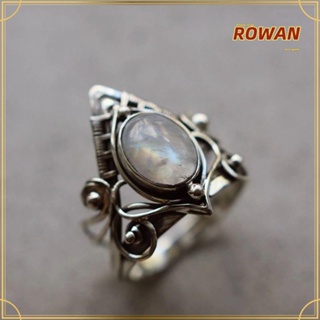 Rowans สร้อยคอหวาย จี้หินมูนสโตน ใบไม้ แฮนด์เมด สีเงิน สไตล์โบราณ สําหรับผู้หญิง