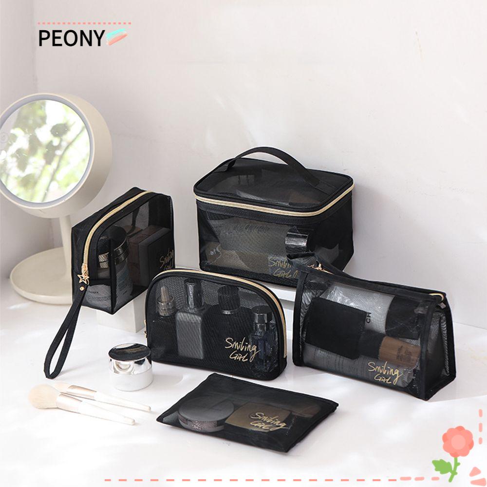❈PEONY❈ 1/5Pcs NEW Makeup Pouch Women Travel Storage Case Mesh Cosmetic Bag Portable Transparent Black Large Capacity Toiletry Organizer