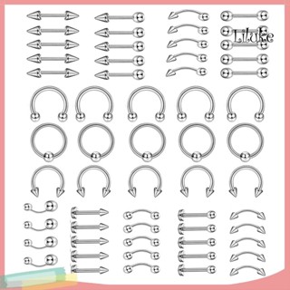 Lk-- 60 ชิ้น ทุกเพศ สเตนเลส ริมฝีปาก เล็บ คิ้ว สตั๊ด จมูก แหวน เจาะ ชุดผสม