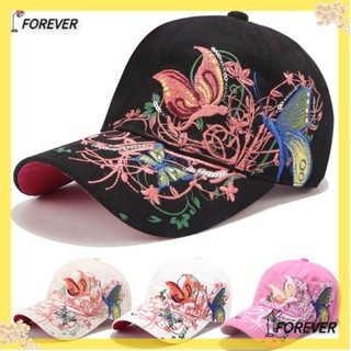 FOREVER Forever หมวกเบสบอล ผ้าฝ้าย ปักเลื่อม ผีเสื้อ ปรับได้ สําหรับผู้หญิง