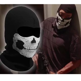 หน้ากากเต็มหน้า พิมพ์ลายผีหัวกะโหลก สีดํา สําหรับคอสเพลย์ ปา…