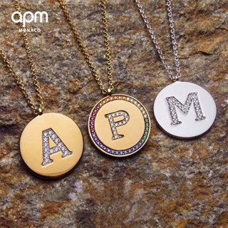 Apm สร้อยคอโซ่ จี้ตัวอักษร Monaco สีรุ้ง เหมาะกับของขวัญ สําหรับผู้หญิง