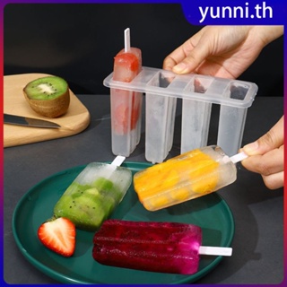 4 เซลล์ Ice Popsicle Mold พร้อมฝาปิดแม่พิมพ์ไอศกรีมพลาสติกถาดน้ำแข็ง DIY ไอศกรีมถาดน้ำแข็งแบบใช้ซ้ำได้ Ice Lolly Mold ครัวเครื่องมือ Yunni