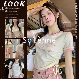 Solenne  เสื้อครอป เสื้อยืดผู้หญิง ครอป baby tee สาวเรโทร 2023 NEW Style สวย สวยงาม Trendy ins A99J2ZS 36Z230909