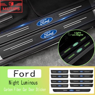 Ford 9 ชิ้น ป้องกันรอยขีดข่วน สําหรับติดประตูรถยนต์ เรืองแสง สติกเกอร์คาร์บอนไฟเบอร์ Everest Fiesta Focus Mustang Escape Ecosport STI Ranger Raptor