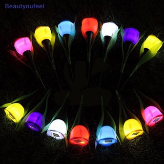 [Beautyoufeel] หลอดไฟ LED รูปดอกทิวลิป พลังงานแสงอาทิตย์ กันน้ํา สําหรับตกแต่งสวน สนามหญ้า ปาร์ตี้ กลางแจ้ง 1 ชิ้น