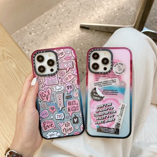 Casetify เคสโทรศัพท์มือถือแบบแข็ง ใส แต่งกลิตเตอร์ ไล่โทนสีชมพู ฟ้า สําหรับ iPhone 14 13 12 Pro Max