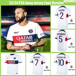 เสื้อกีฬาแขนสั้น ลายทีมชาติฟุตบอล P-S-G Paris Away 2023/24 M.ASENSIO HAKIMI MBAPPE NEYMAR JR MARQUINEOS ชุดเยือน สีขาว