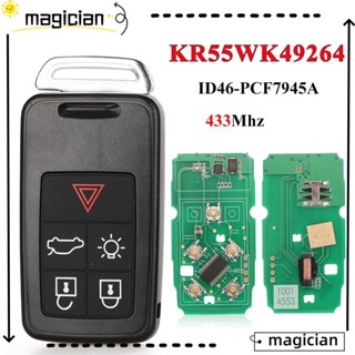 Mag รีโมตกุญแจรถยนต์ 433Mhz 5 ปุ่ม ชิป ID46 KR55WK49264 แบบเปลี่ยน สําหรับ Volvo XC60 S60 S60L V40 V60 S80 XC70