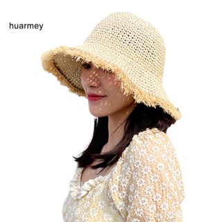 Huarmey หมวกฟางกันแดด ป้องกันรังสียูวี พับได้ สําหรับผู้หญิง