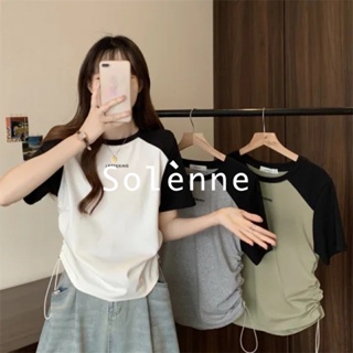 Solenne  เสื้อครอป เสื้อยืดผู้หญิง ครอป baby tee สาวเรโทร 2023 NEW Style Unique สวยงาม สไตล์เกาหลี ทันสมัย A99J1UB 36Z230909