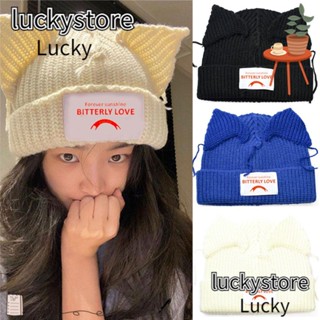 Lucky หมวกผ้าถัก แต่งหูแมว ให้ความอบอุ่น แฟชั่นฤดูใบไม้ร่วง และฤดูหนาว