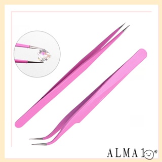 Alma แหนบติดขนตา สีชมพู แต่งหน้า ตรง + แหนบคีบคริสตัล โค้งงอ