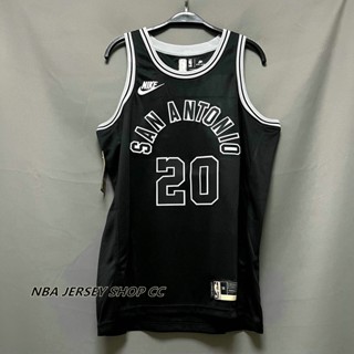 【คุณภาพสูง】ใหม่ ของแท้ NBA San Antonio Spurs ปี 2022-23 สําหรับผู้ชาย #20 เสื้อกีฬาแขนสั้น ลายทีม Manu Ginōbili Classic Edition ชุดเยือนสวิงแมน สีดํา