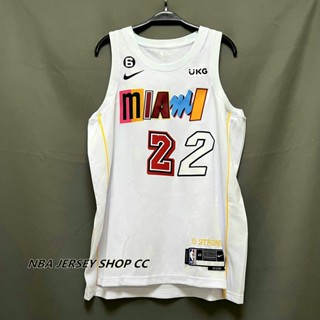 【คุณภาพสูง】ใหม่ ของแท้ NBA Miami Heat City Edition สีขาว สําหรับผู้ชาย 2022-23 #22 เสื้อกีฬาแขนสั้น ลายทีม Jimmy Butler Jersey Swingman