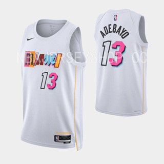 【คุณภาพสูง】ใหม่ ของแท้ NBA 2022-23 Miami Heat สําหรับผู้ชาย #13 เสื้อกีฬาแขนสั้น ลายทีม Bam Adebayo City Edition สีขาว