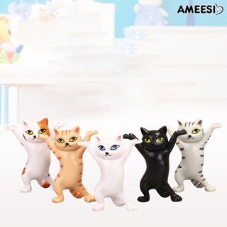 Ameesi ขาตั้งปากกา ฟิกเกอร์ PVC ลายการ์ตูนแมว 5 ชิ้น สําหรับตกแต่งเค้กตั้งโต๊ะ