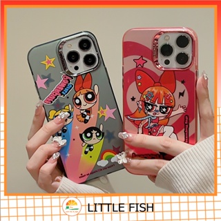 เคสโทรศัพท์มือถือ กันกระแทก ลาย Powerpuff Girls พร้อมแหวนกระจก สําหรับ iPhone 14 Pro Max 13 12 11 Pro Max