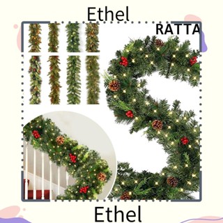 Ethel1 พวงมาลัยหวายแขวนตกแต่งประตู คริสต์มาส สีแดง