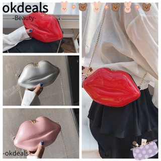 Okdeals กระเป๋าสะพายไหล่ กระเป๋าถือ ทรงแมสเซนเจอร์ แต่งซิป สีพื้น พร้อมสายโซ่คล้อง เหมาะกับของขวัญ สําหรับสตรี