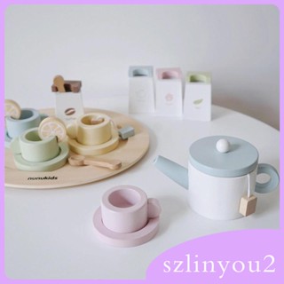 [szlinyou2] ชุดของเล่นถ้วย ช้อน ถาดไม้ หลากสี 16 ชิ้น