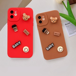 เคสโทรศัพท์มือถือ ซิลิโคนนุ่ม ลายการ์ตูนหมีกาแฟน่ารัก 3D สําหรับ iPhone 6 S 7 8 Plus 11 12 13 14 Pro MAX Plus Mini X XR XS MAX SE 2020 11Pro 12pro 13Pro