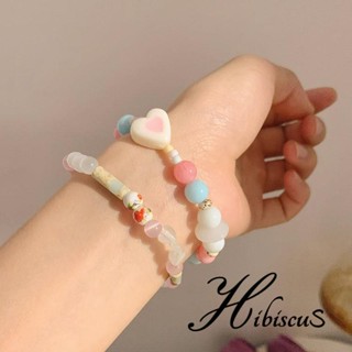 Hibiscus-barbie Style สร้อยข้อมือลูกปัด สีชมพู - สร้อยข้อมือลูกปัด หวานและสง่างาม