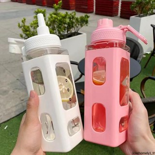 แบบพกพา Kawaii ถ้วยน้ำ 700ml ขวดน้ำพร้อมฝาปิดฟางสติกเกอร์ Bpa ฟรีพลาสติกชาน้ำผลไม้นมเด็กดื่มชุด