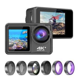 กล้องบันทึกวิดีโอ 4K 24MP Dual Screen DV หน้าจอ 2.0 นิ้ว 170 สําหรับเล่นกีฬา° เลนส์มุมกว้าง EIS 40m กันน้ํา WiFi พร้อม Macro CPL ND4 8 16 สีม่วง สําหรับกีฬากลางแจ้ง