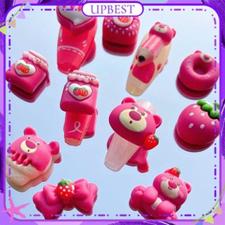 ♕ 10pcs Nail Art Strawberry Bear Series Jewelry Cute Painted Pink Ice Transparent Rhinestone Resin Nail Accessories Manicure Tool For Nail Shop UPBEST