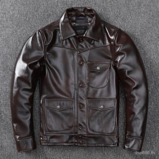 Amicha American oil wax pure first layer soft cowhide leather leather coat mens slim lapel leather jacket jacket S1L4