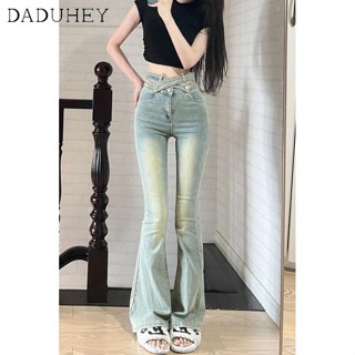 DaDuHey🎈 American Style Retro Hot Girl High Waist Bootcut Denim Bootcut Pants Womens Straight Slim Moving Bell-Bottom Pants