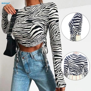 【HODRD】Sexy Slim Fit Zebra Print Top for Women Long Sleeve Sweatshirt for Autumn/Winter【Fashion】