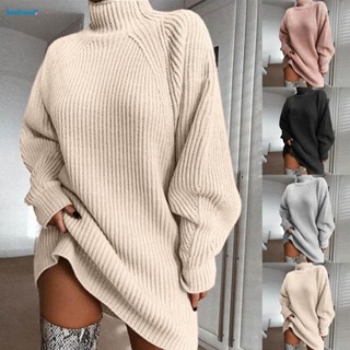 【HODRD】Women Turtleneck Oversized Knitted Dress Autumn Solid Long Sleeve Casual Elegant【Fashion】