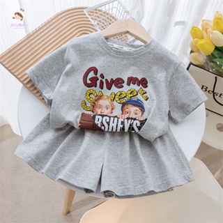 พร้อมส่ง ชุดเสื้อคอกลม แขนครึ่ง พิมพ์ลายตัวอักษร และกางเกง ทรงหลวม ระบายอากาศ สไตล์อเมริกัน แฟชั่นฤดูร้อน สําหรับเด็กผู้หญิง