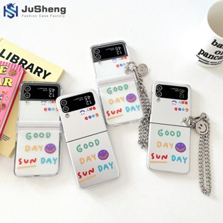 Jusheng เคสโทรศัพท์มือถือแฟชั่น พิมพ์ลายตัวอักษรหน้ายิ้ม หลากสี สําหรับ Samsung Z Flip5 Z Flip4 Z Flip3