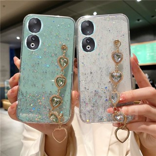 พร้อมส่ง เคสโทรศัพท์มือถือ ซิลิโคนนุ่ม ใส ลายกลิตเตอร์ดาว หัวใจ พร้อมสายคล้องข้อมือ สําหรับ Huawei Honor 90 Lite X6 X8a 5G 70 Lite 2023 Honor 90Lite 70Lite