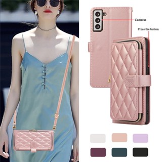 เคสหนัง มีซิป พร้อมสายคล้องยาว และช่องใส่บัตร สําหรับ Samsung Galaxy S23 Ultra S22 Plus S21 S20 FE Note 20 Note10+