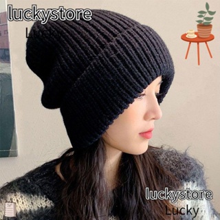 Lucky หมวกบีนนี่ถัก สีพื้น น่ารัก สําหรับผู้หญิง / ผู้ชาย 5 สี