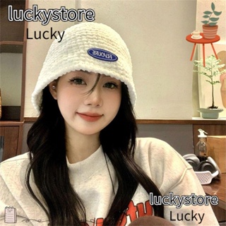 Lucky หมวกบักเก็ตถัก ทรงกลม สีพื้น ให้ความอบอุ่น เหมาะกับฤดูหนาว สไตล์ชาวประมงกลางแจ้ง