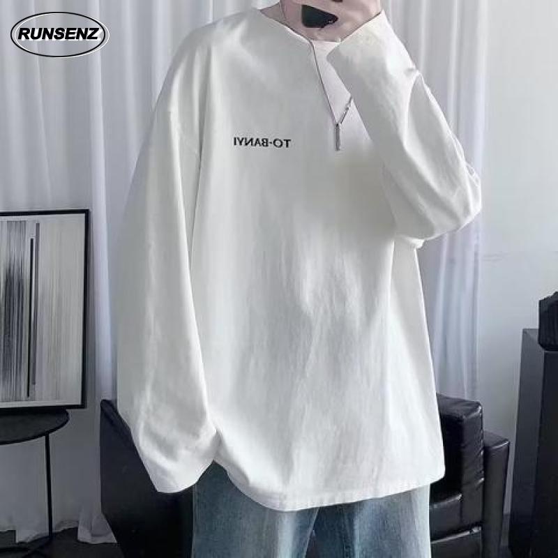 เสื้อยืดลําลอง แขนยาว คอกลม ทรงหลวม ขนาดใหญ่ สไตล์เกาหลี สําหรับผู้ชาย ไซซ์ M - 8XL