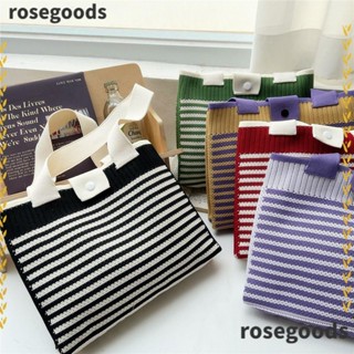 Rosegoods1 กระเป๋าสะพายไหล่ ผ้าถัก ลายทาง สําหรับผู้หญิง