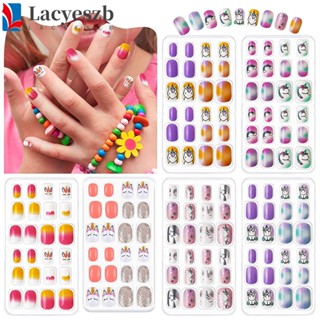 Lacyeszb เล็บปลอม ยูนิคอร์น อะคริลิค ใส่ได้ สําหรับเด็ก 24 ชิ้น