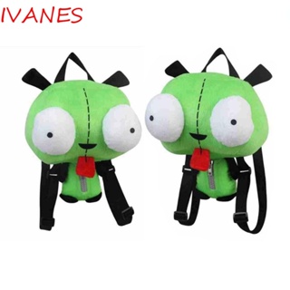 Ivanes กระเป๋าเป้สะพายหลัง ผ้ากํามะหยี่ขนนิ่ม ลายการ์ตูนสุนัขเอเลี่ยน Invader Zim ขนาด 35 ซม. 20 ซม. สีเขียว สําหรับตกแต่งห้อง