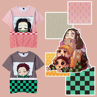 เสื้อยืดแขนสั้น คอกลม พิมพ์ลายอนิเมะ Kimetsu No Yaiba Kamado Tanjirou 3 มิติ ทรงหลวม สไตล์ญี่ปุ่น สําหรับผู้ชาย