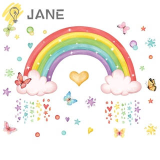 Jane สติกเกอร์พีวีซี ลายสายรุ้งน่ารัก กันน้ํา ลอกออกได้ สําหรับติดตกแต่งผนังห้องเด็กอนุบาล