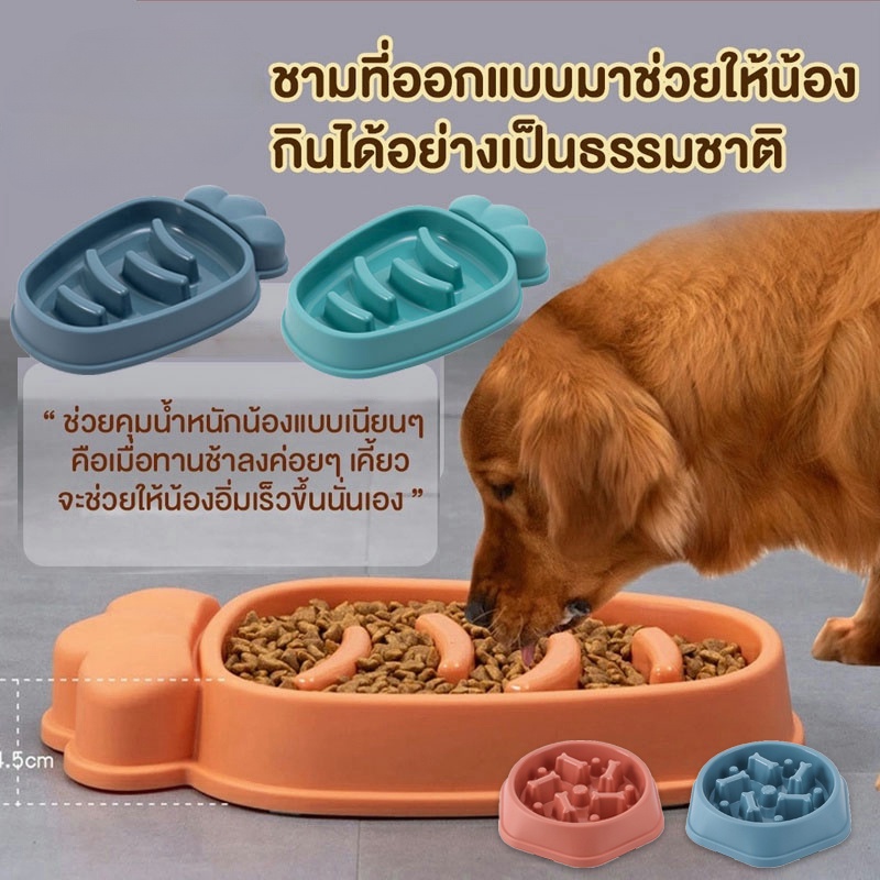 😻COD🐶 ชามอาหารสัตว์เลี้ยง ชามช่วยลดการสำลัก สุนัขและแมว